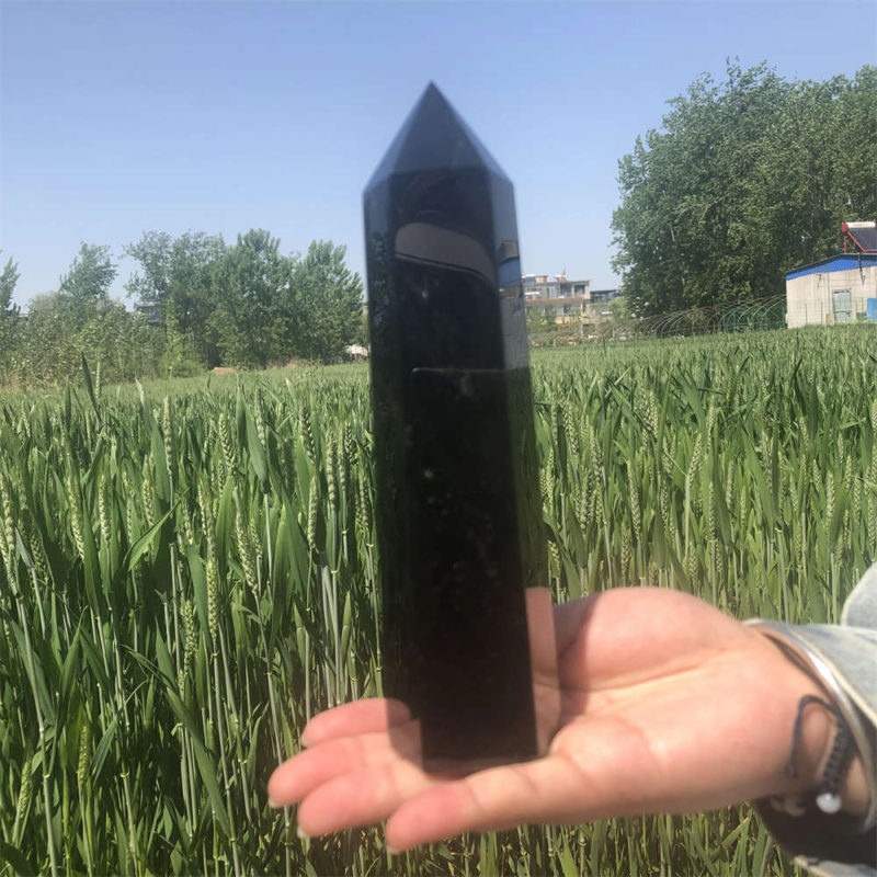 690g Natural Obsidian Obelisk Quartz Crystal Point Wand Tower Healing