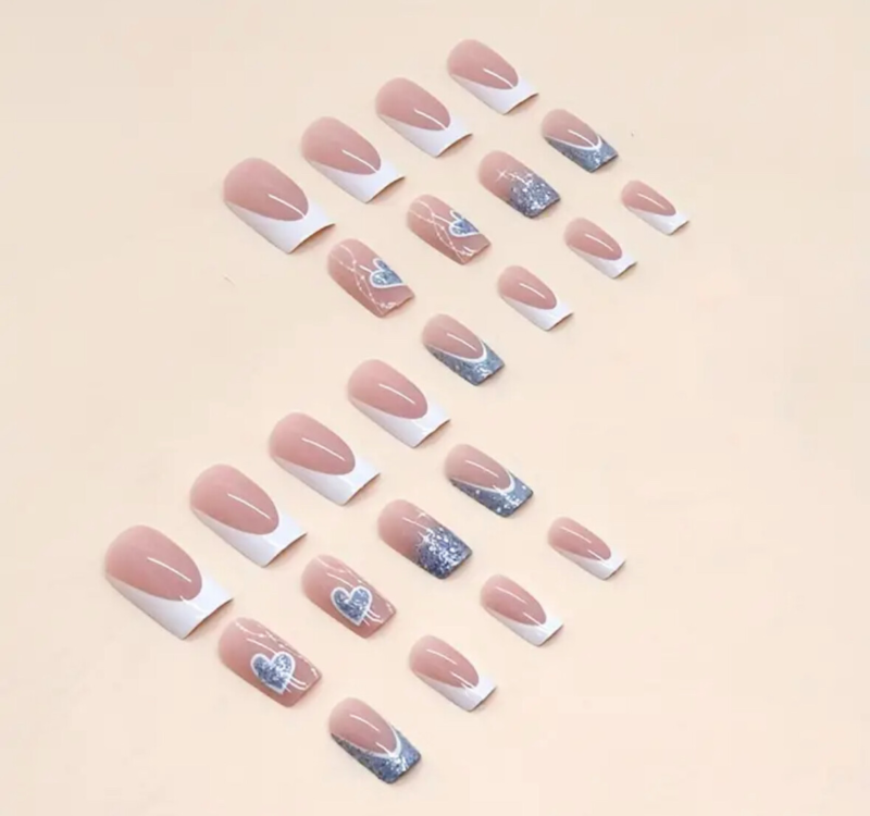 24pcs Press On False Finger Nails Fake Nails Glittered Solid Colours 52 Options