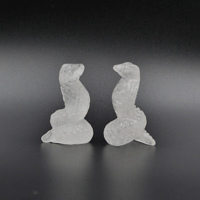 Natural Quartz Crystal Carved Snake Viper Healing Stone Cobra Animal Decor Reiki