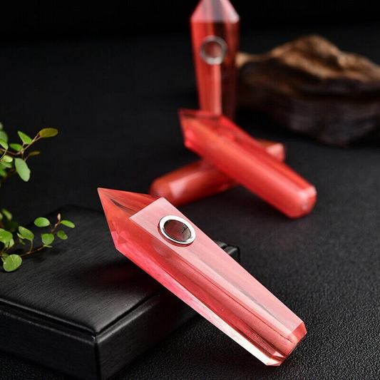 Natural Red Melting Stone Smoking Pipes Quartz Crystal Point Wand Reiki Obelisk