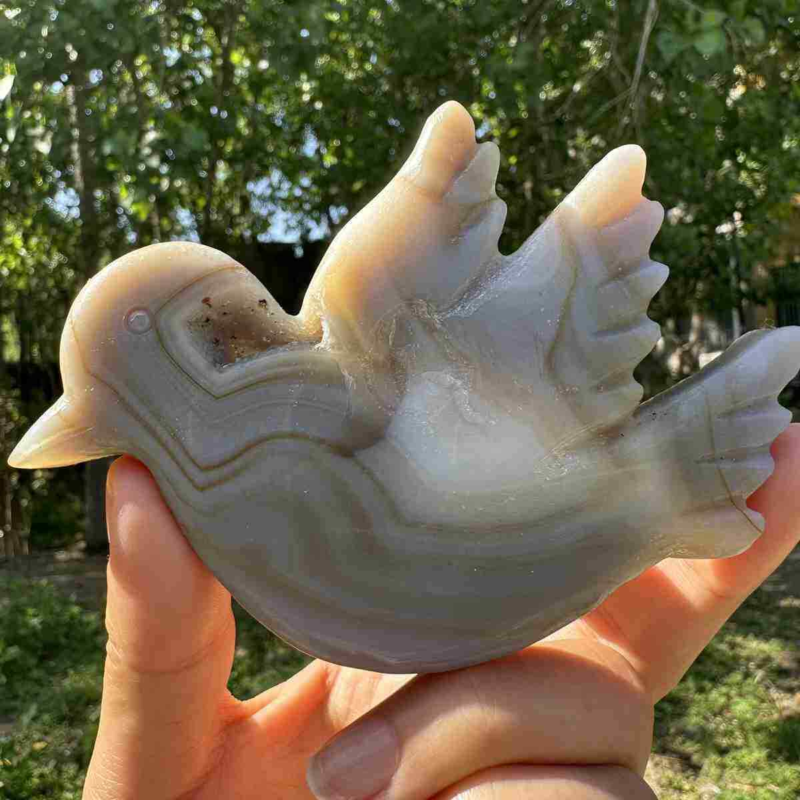 145g natural agate hand carved bird skull quartz crystal cluster reiki