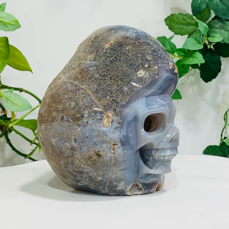 1676g Natural Crystal Jade Hand Carved Quartz Skull Medium Energy Reiki Healing