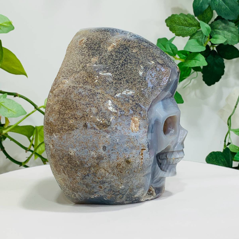 1676g Natural Crystal Jade Hand Carved Quartz Skull Medium Energy Reiki Healing