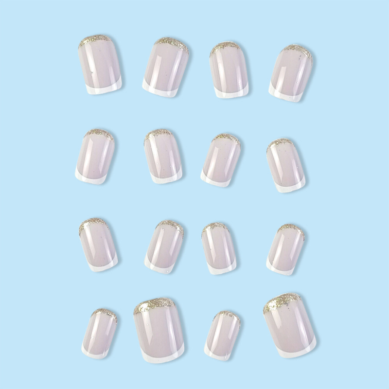 Nude Color Glitter False Nail Medium Square Press on Nails for Nail Art 24pcs