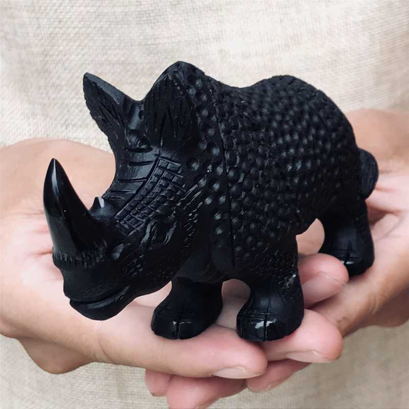 0.33kg Natural obsidian rhinoceros carved Quartz Crystal skull Healing