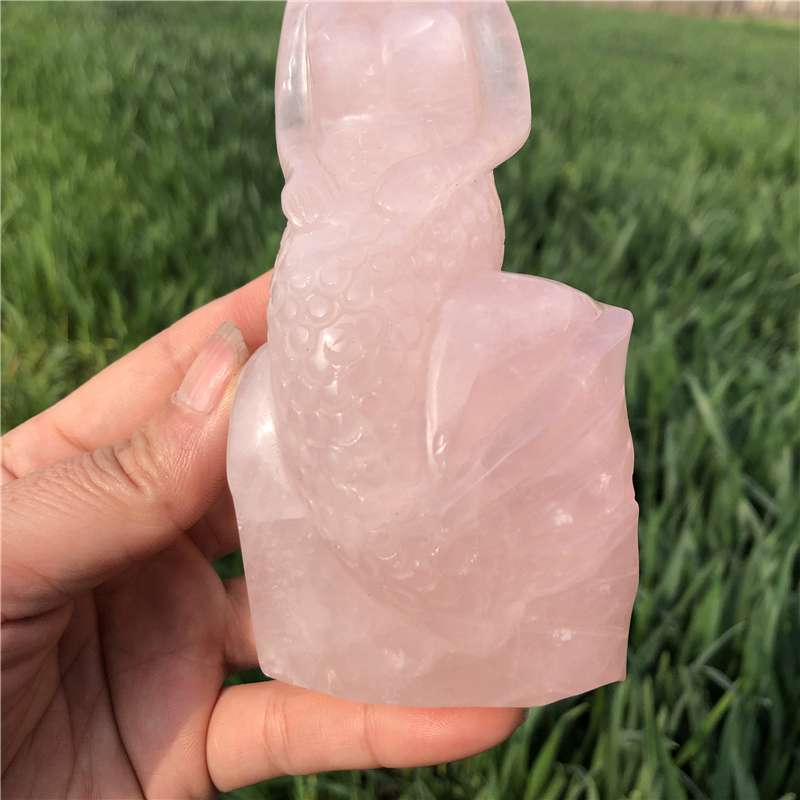 0.51kg Natural rose quartz mermaid carved Quartz Crystal skull Healing