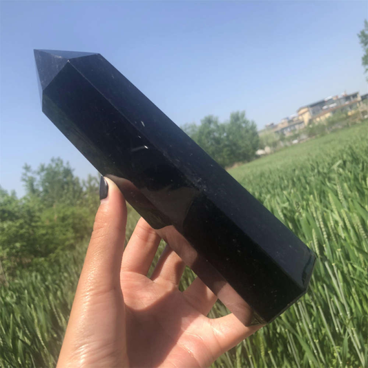 690g Natural Obsidian Obelisk Quartz Crystal Point Wand Tower Healing