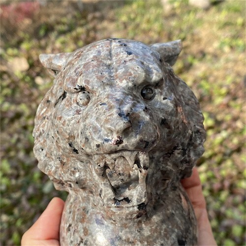 1.31kg Natural Carved Yooperlite Tiger Head Figurines Reiki Quartz Crystal Skull