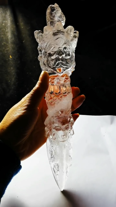 Giant Tibetan High Altitude Clear Quartz Crystal Amulet Dorje Vajra Phuba 10.2&apos;&apos;