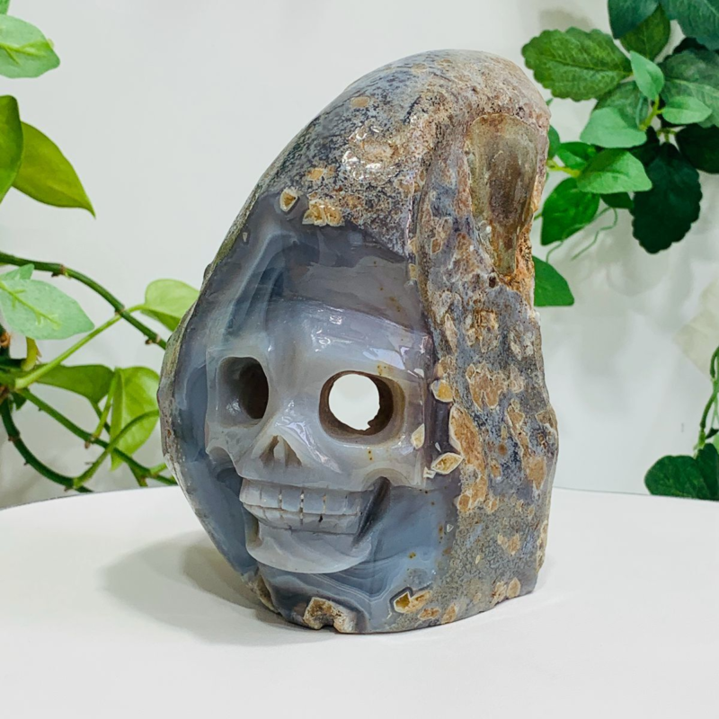 1676g Natural Crystal Jade Hand Carved Quartz Skull Medium Energy Reiki Healing