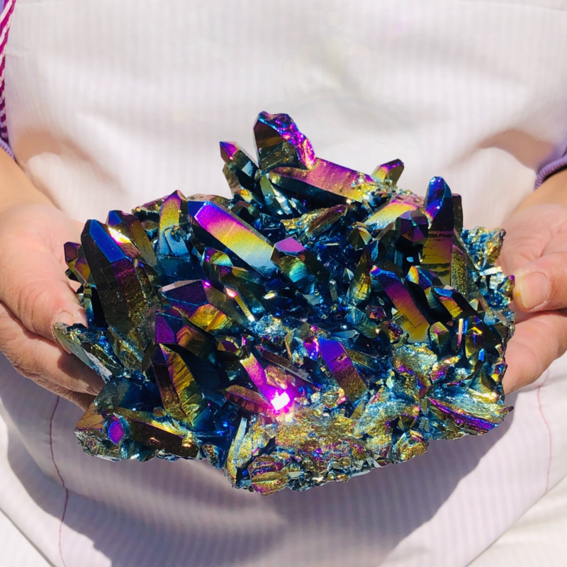 2.9LB Color Flame Aura Electroplate Quartz Crystal Specimen Healing point 447