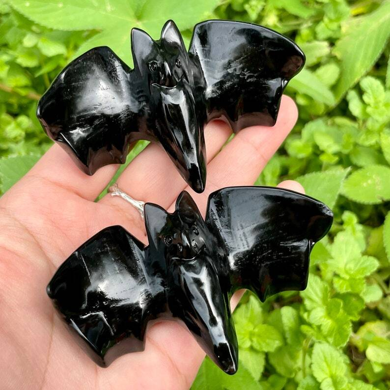 1pc Natural Obsidian Bat Quartz Crystal Decoration Healing Gifts Energy Animal