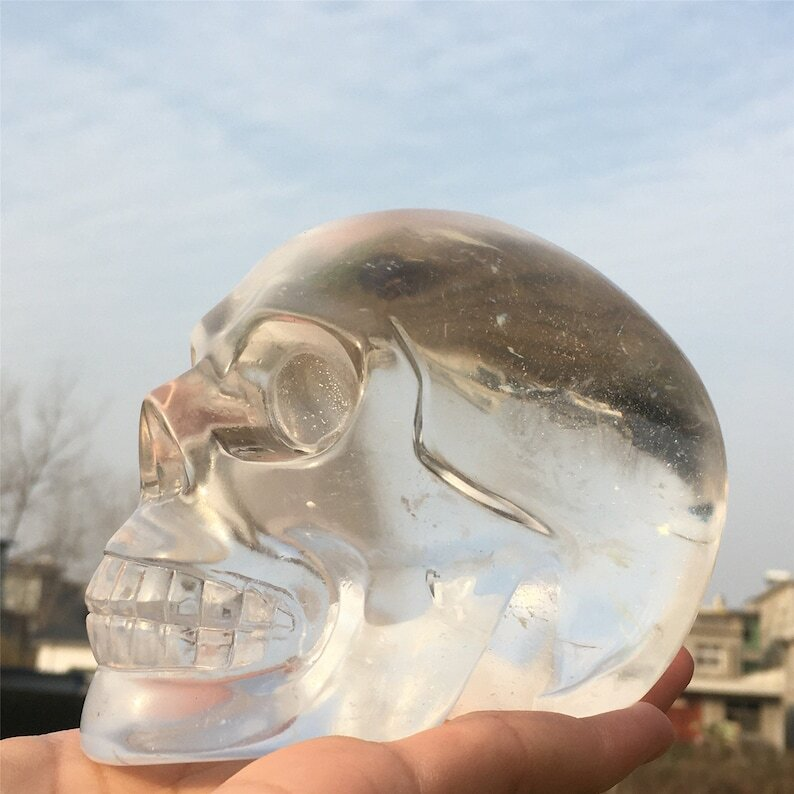 Hand carved Clear Melting stone Crystal Skull Reiki Heal Mineral Samples 1PC