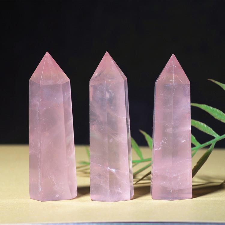 Pink Crystal Hexagonal Prism Pink Crystal Hexagonal Prism Powder Crystal Column Pink Crystal Rough Stone Grinding Crystal Column