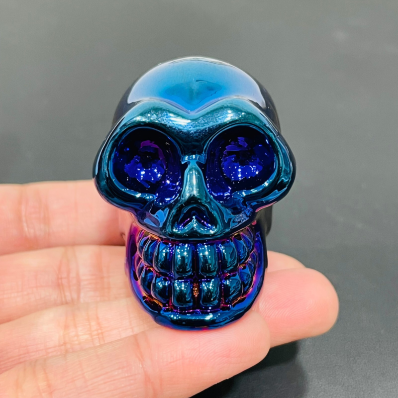 2" Rainbow Titanium melting Quartz Hand carved skull crystal reiki healing 1PC