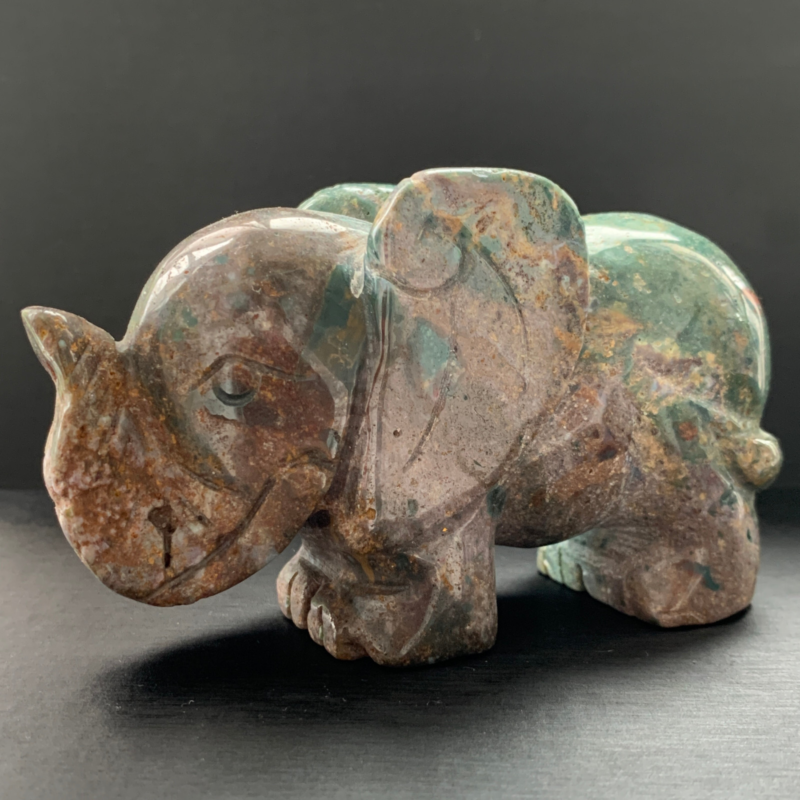 438GNatural Ocean Jasper Quartz Carved Elephant Skull Crystal Reiki Healing Gemstone