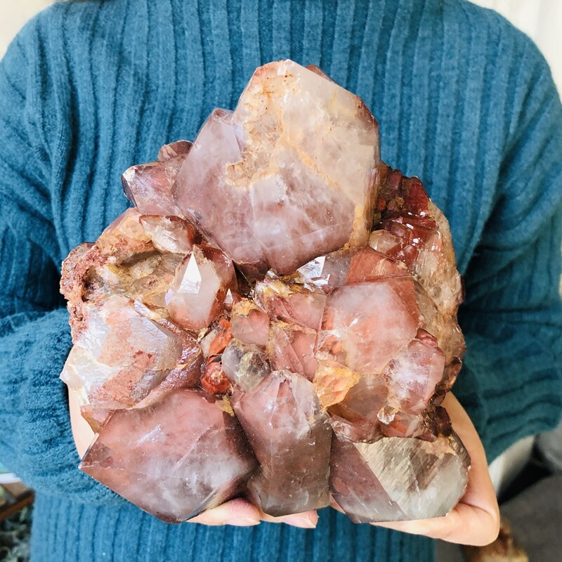 5.2lb Natural Red Ghost Pyramid Quartz Crystal Cluster Vug Raw Mineral Specimens