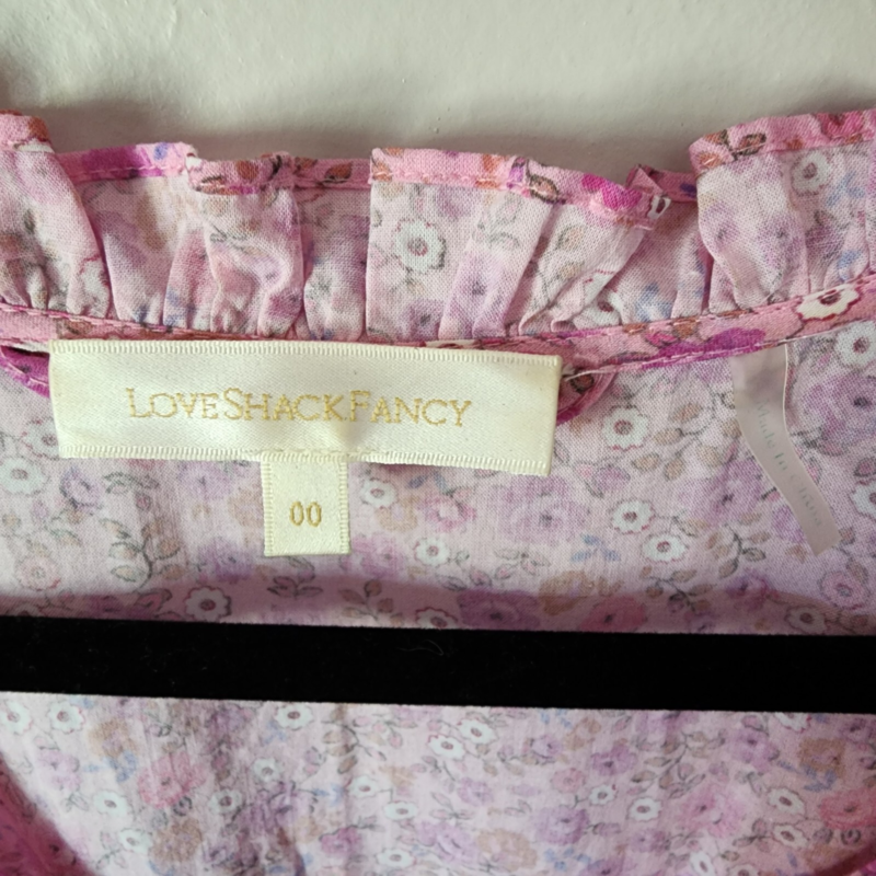 LOVESHACKFANCY Rina Floral Print Ruffled Mini Dress, Exploded Pink Size 00