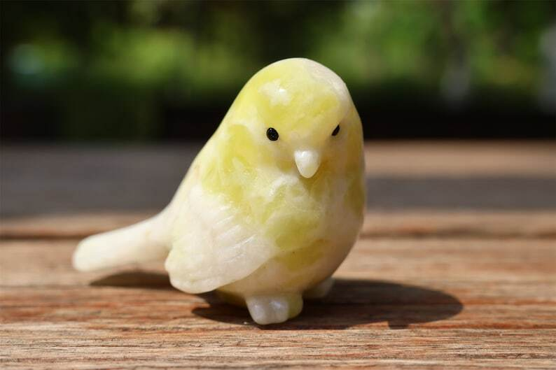 2.4" Natural Lantian jade Carved bird Reiki Creative Crystal Skull decor gift 1x