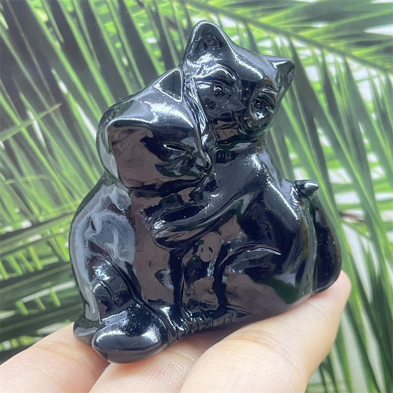 1pc Natural obsidian cat skull hand carved Quartz Crystal animal skull Reiki Hea