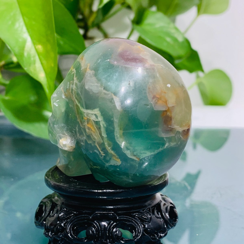 232g Natural Colourful Fluorite Hand Carved Crystal Skull Meditation Medium