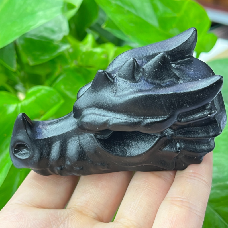 1pc Natural obsidian Dragon Carved quartz crystal animal skull Reiki gift 2.8"