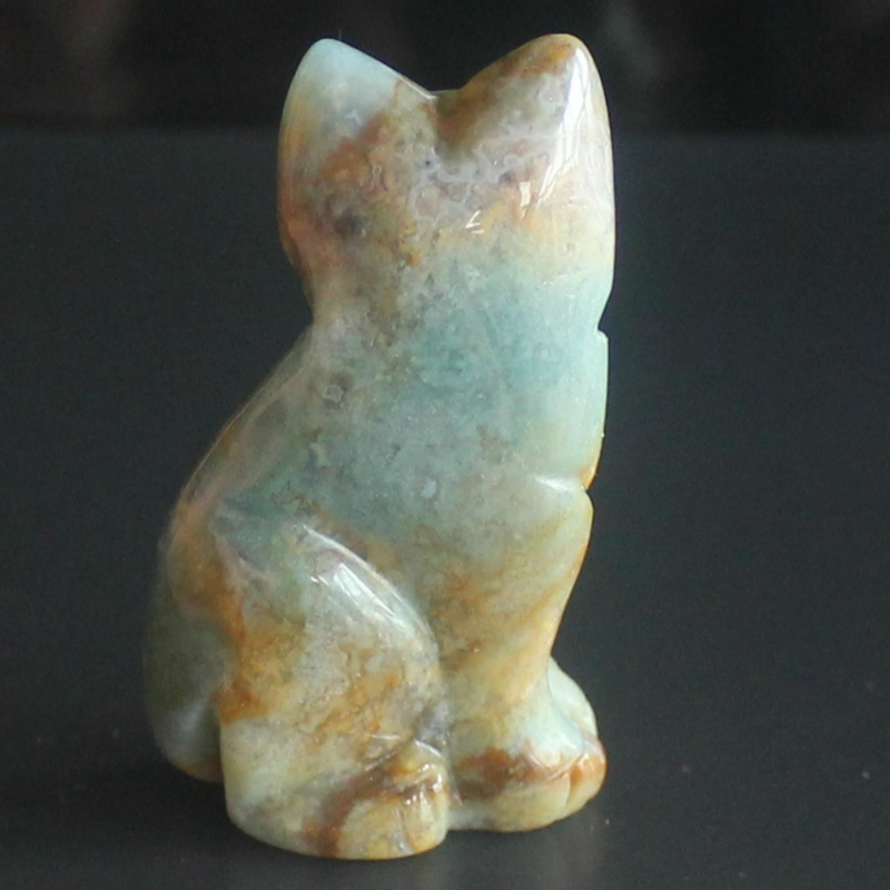 Carved mixed gemstone quartz crystal cat figurine animal carving home decor 2&apos;&apos;
