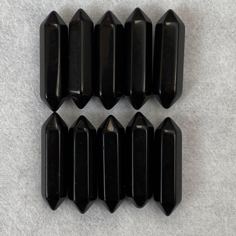 10pcs Natural Obsidian Obelisk Quartz Crystal Wand Double Point Healing