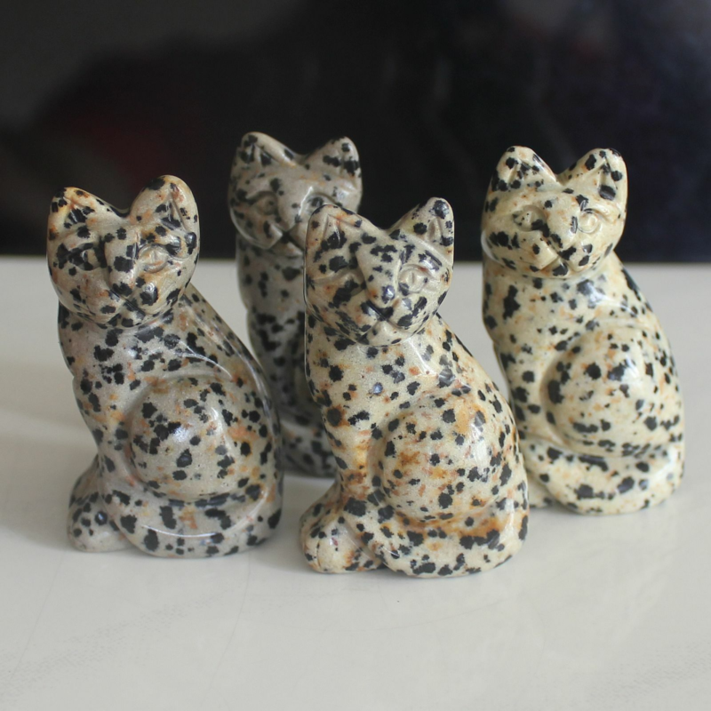 Carved mixed gemstone quartz crystal cat figurine animal carving home decor 2&apos;&apos;