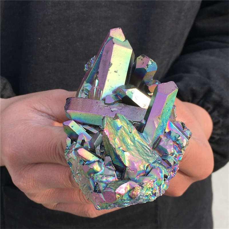 230g Electroplate Rainbow cluster quartz crystal mineral specimen reiki healing