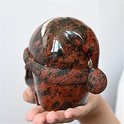 1.02kg Hand Carved Natural Red Obsidian Santa Hat Skull Reiki Crystal Skull Gift