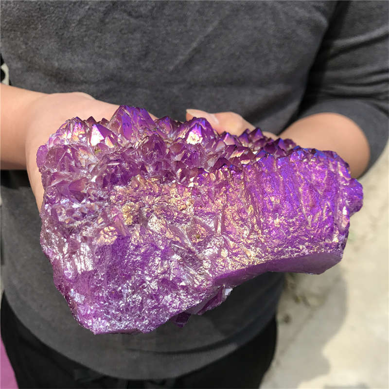 1.18kg Electroplate Rainbow cluster quartz crystal mineral specimen reiki healin