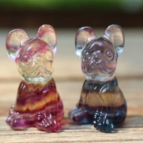 1.6" Natural Carved Fluorite dog Reiki Crystal Skull Crystal Heal Decor Gift 1PC