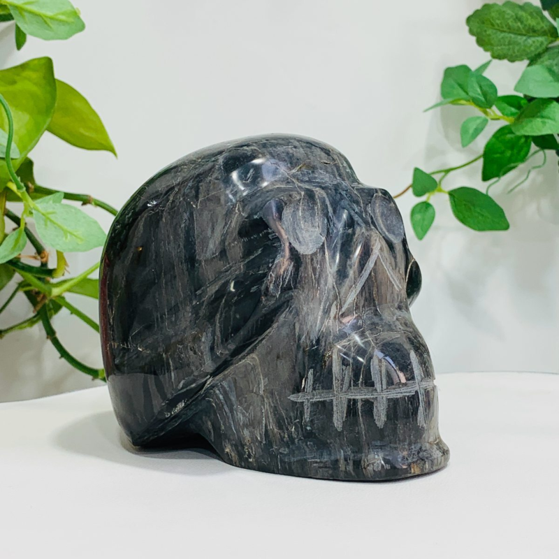1877g Natural Crystal Jade Hand Carved Quartz Skull Medium Energy Reiki Healing