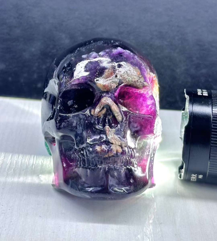 Natural Big skull of colorful fluorite quartz crystal Random 1PC