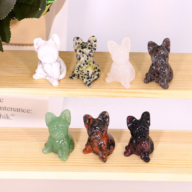 Natural Quartz Crystal Carved Rough Stone French Bulldog Healing Animal Decor
