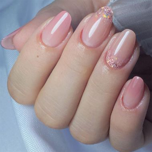 Glitter Gradient Pink False Nail Short Almond Press on Nails for Nail Art 24pcs