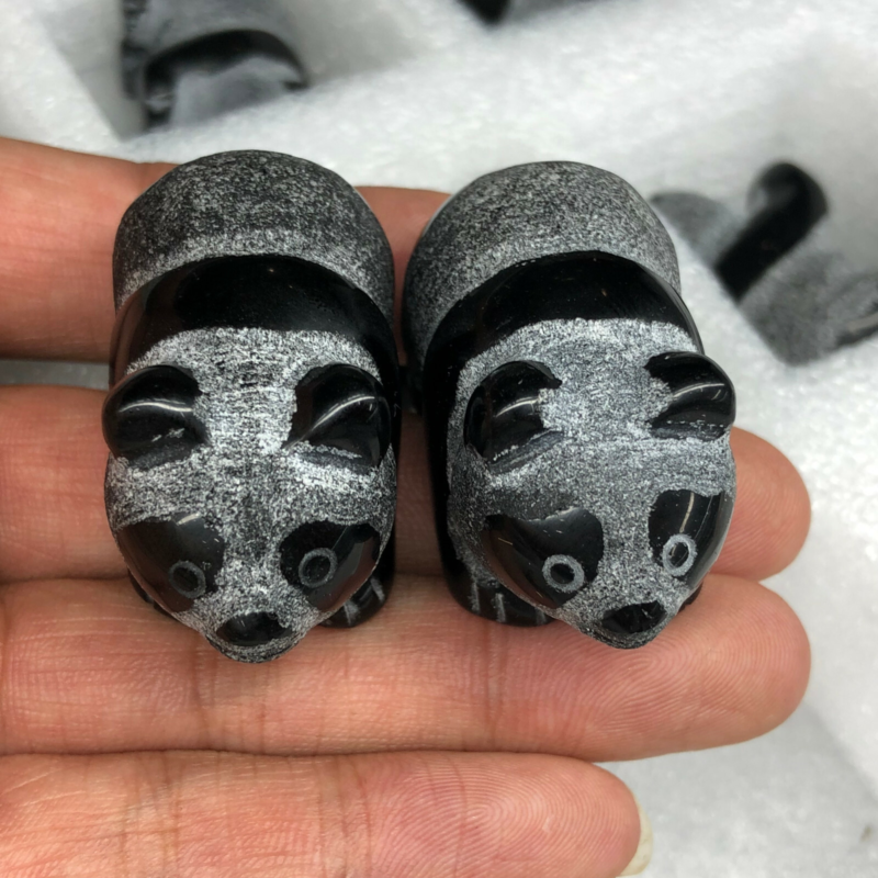 1.5&apos;&apos;Top Natural obsidian hand carved panda skull quartz crystal healing 1pc