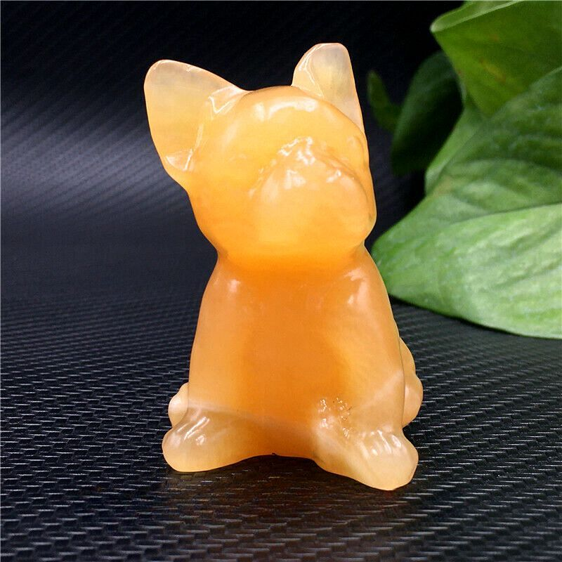 Natural Quartz Crystal Carved Rough Stone French Bulldog Healing Animal Decor