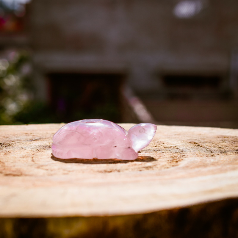Rose Quartz Turtle Totem Spirit Animal Fetish Stone Figurine 3 Inch Hand Carved