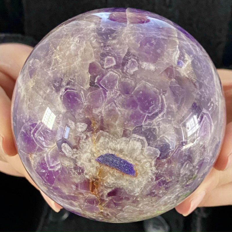 2.15LB Natural Dream Amethyst Sphere Polished Quartz Crystal Reiki Aura Healing