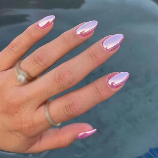 Aurora Pink False Nail Sweet Short Almond Press on Nails for Nail Art 24pcs