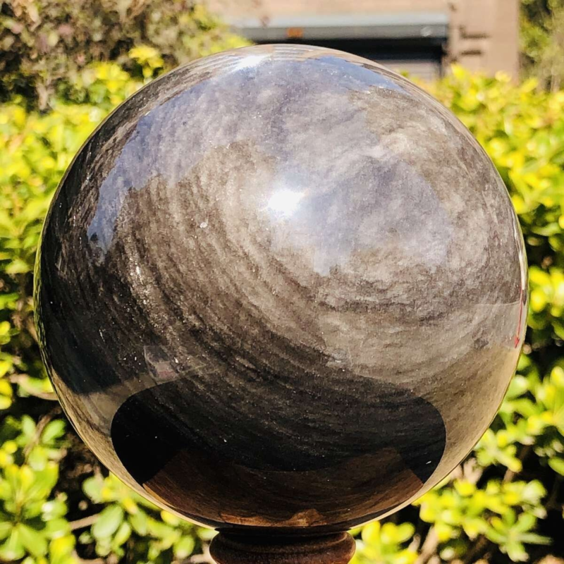 1740G HUGE Natural Silver Obsidian Sphere Crystal quartz Ball Healing 783