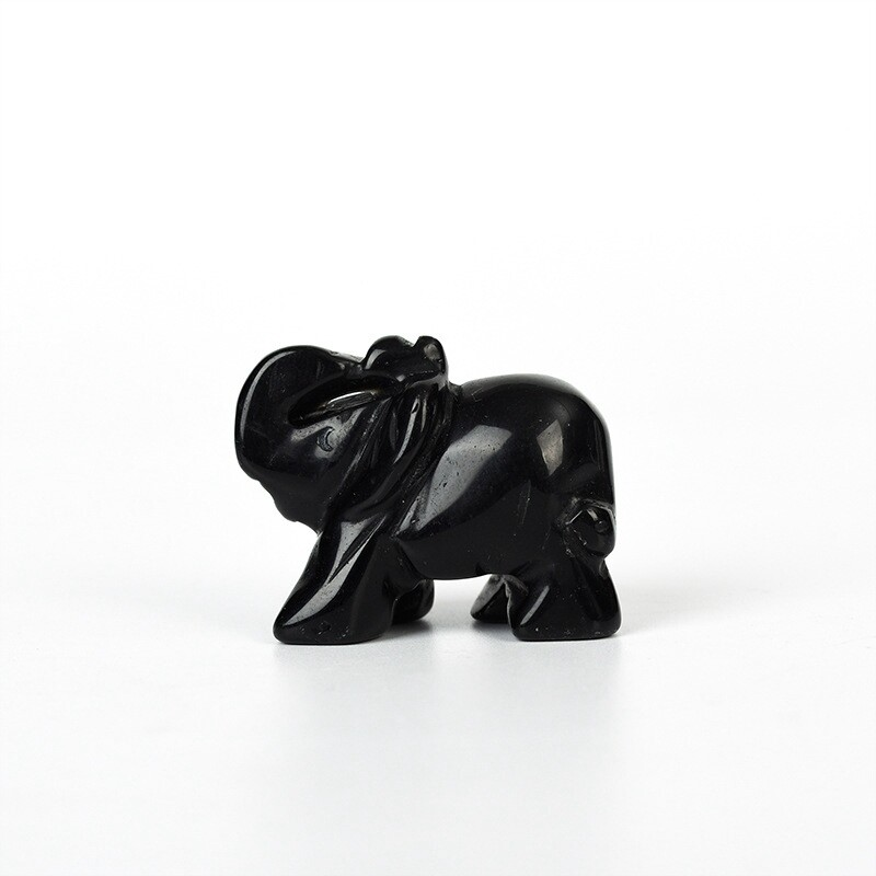 10x Natural Obsidian Quartz Crystal Carved Baby Elephant Polished Animal Decor