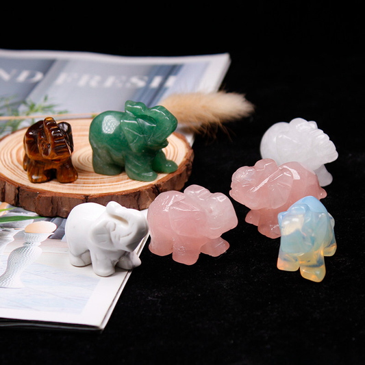 Natural Quartz Baby Elephant Stone Crystal Healing Carved Gemstone Animal Decor