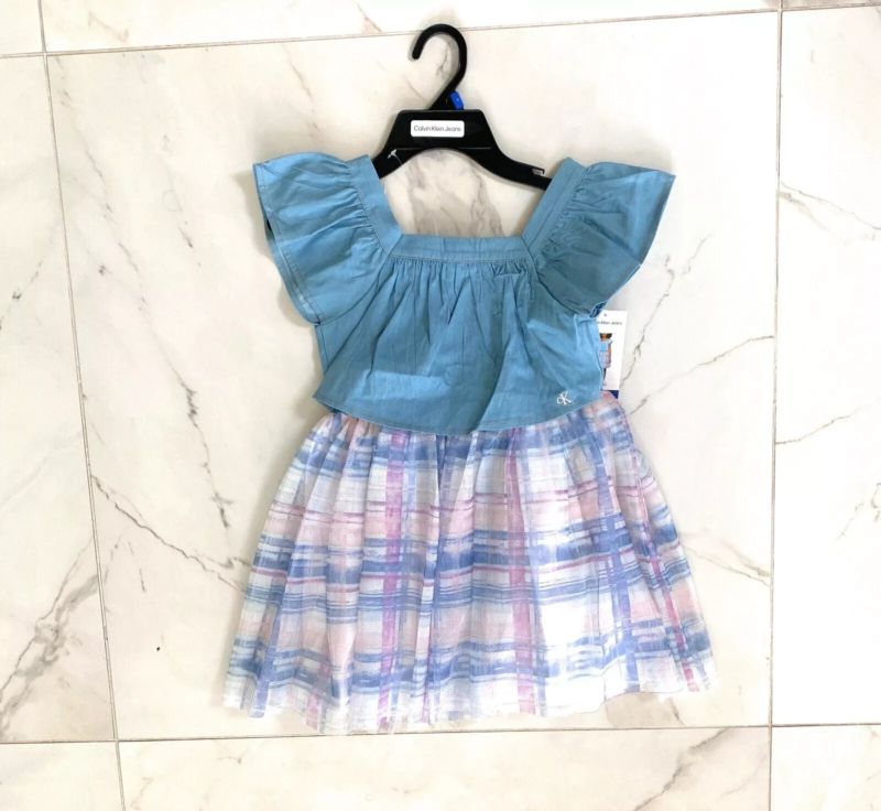 Calvin Klein Little Girls Dress Woven & Chiffon Size 7