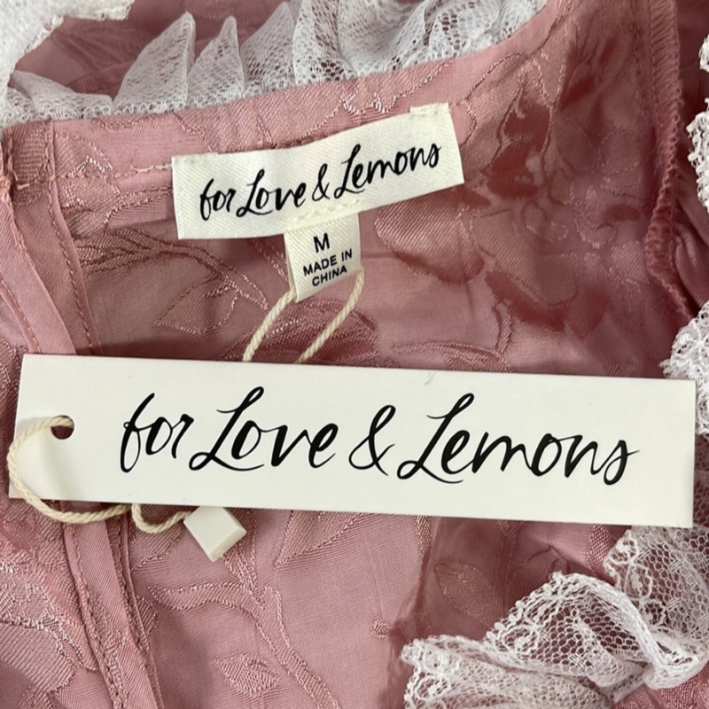 NWT For Love and Lemons Pink Rosalia Ruffle Floral Jacquard Mini Dress Size M