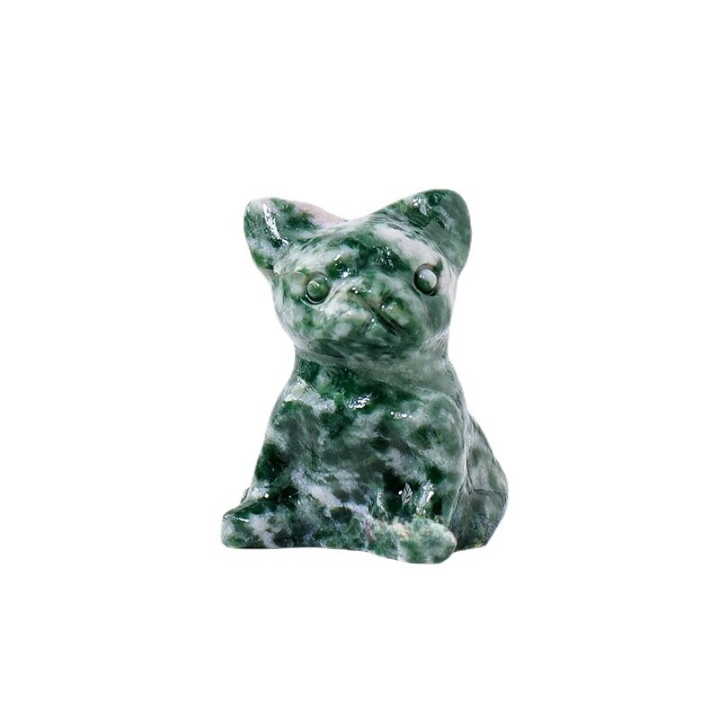 Natural Quartz Crystal Carved Rough Stone French Bulldog Healing Animal Decor