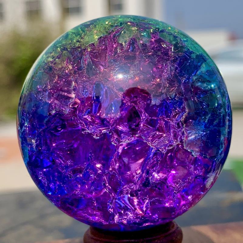 163G Natural Titanium Rainbow Quartz sphere Crystal ball Healing