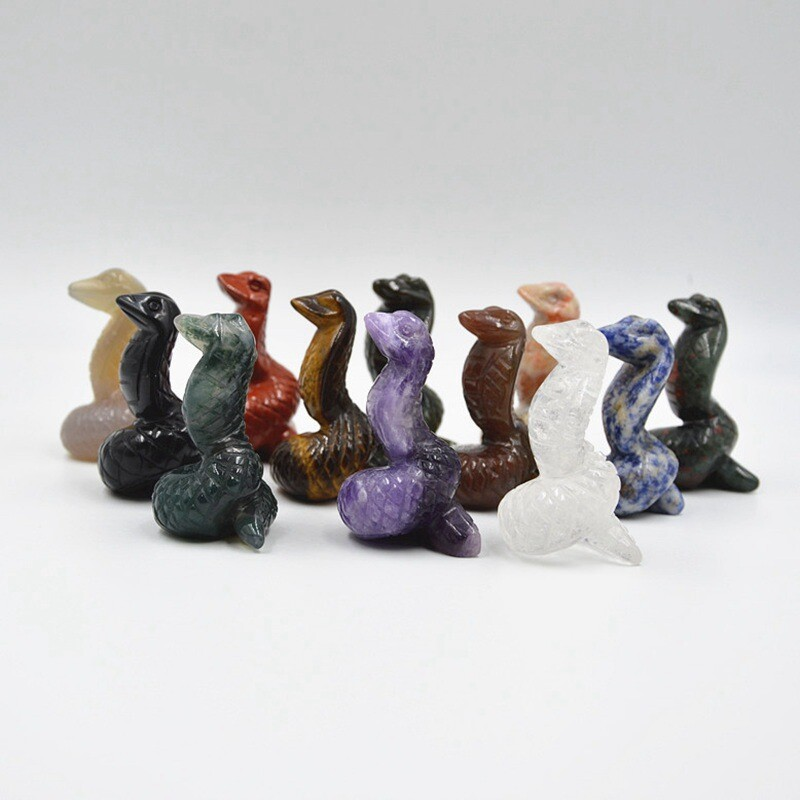 Natural Quartz Crystal Carved Snake Viper Healing Stone Cobra Animal Decor Reiki